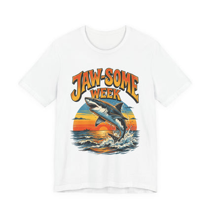 Jaw-some Week Shark T-Shirt — Retro Surf Sunset Graphic Tee